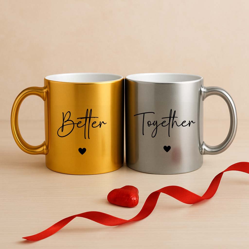 Better Together Couple Coffee Mug Set – Gold & Silver Finish-Giftii